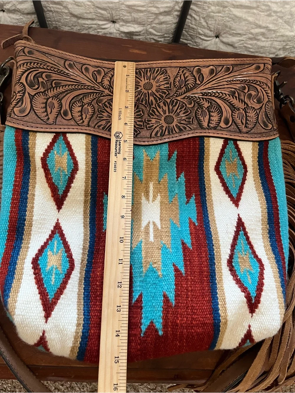 American Darling Southwestern Saddle Blanket Leather Fringe Crossbody Bag